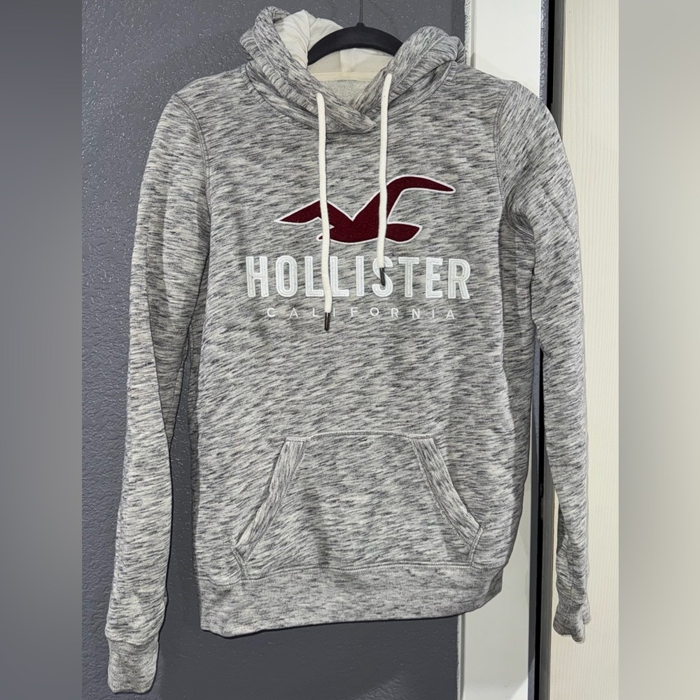 Hollister Heather Gray Hoodie with Maroon Logo